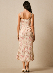 Elegant Floral Print Pink Dress