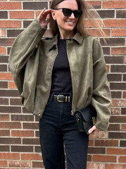 Bomber Jacket Spring Coat Loose Long Sleeves Zip Vintage Jacket