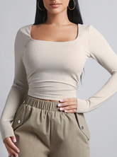 Square Neck Ruched Side Crop Tee