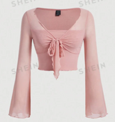 Tie Front Bell Sleeve T-Shirt