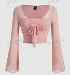 Tie Front Bell Sleeve T-Shirt