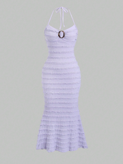 Summer Halter Neck Dress With Circular Ring