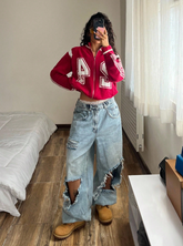 Jacquard Zip-Up Long Sleeve Cardigan Top