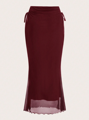 Women's Mesh Ribbon Tie Design Mermaid Hem Long Skirt