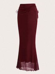 Women's Mesh Ribbon Tie Design Mermaid Hem Long Skirt