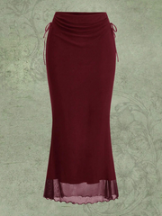 Women's Mesh Ribbon Tie Design Mermaid Hem Long Skirt