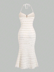 Summer Halter Neck Dress With Circular Ring