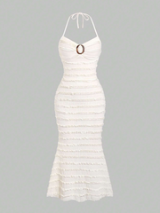 Summer Halter Neck Dress With Circular Ring