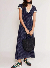 French Style Polka Dot V-Neck Slim Fit Dress