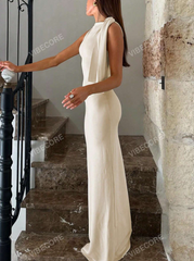 Solid One Shoulder Mermaid Hem Elegant Longline Dress