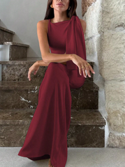 Solid One Shoulder Mermaid Hem Elegant Longline Dress