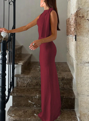 Solid One Shoulder Mermaid Hem Elegant Longline Dress