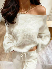 fluffy off shoulder sweater