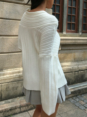 Metal Buckle Off-Shoulder Sweater