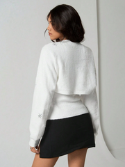 2pcs Women's Sweater Set, Camisole Top And Cardigan, Stretchy Knit