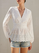 Embroidered V-Neck Long Sleeve Shirt