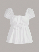 Square Neck Puff Sleeve Tie Front Top