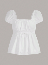 Square Neck Puff Sleeve Tie Front Top