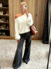 fluffy off shoulder sweater