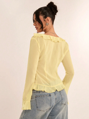 Chiffon Ruffle Cuff Long Sleeve Blouse