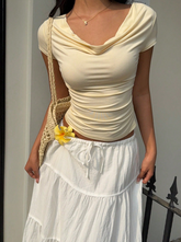 V-Neck Short Sleeve Ruffle Fitted Fashionable T-Shirt