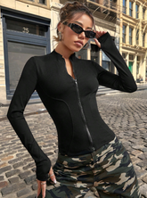 Y2k Zip Up Thumb Holes Black Jacket