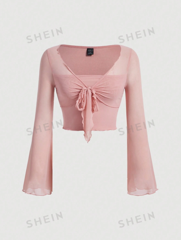 Tie Front Bell Sleeve T-Shirt