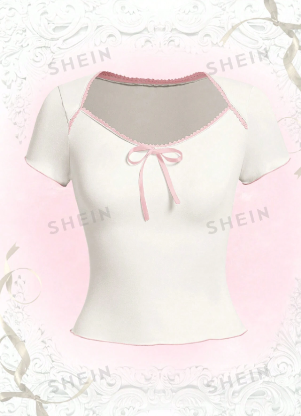 Contrast Binding Tie Front Tee