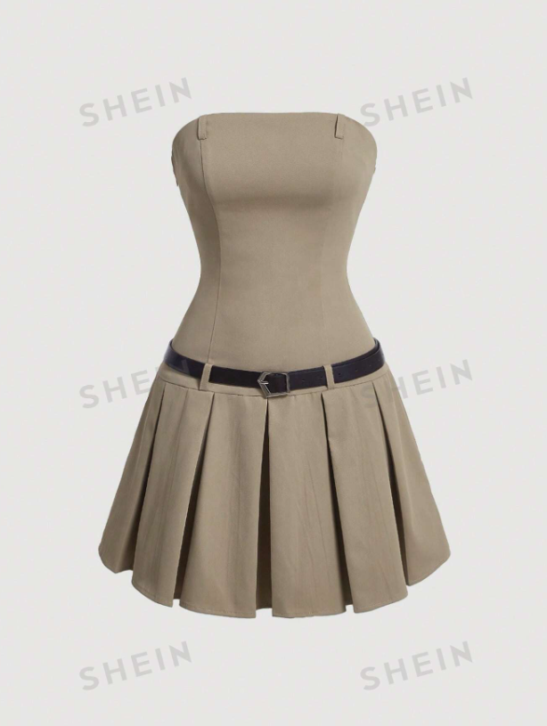 Pleated Hem Bandeau Dress