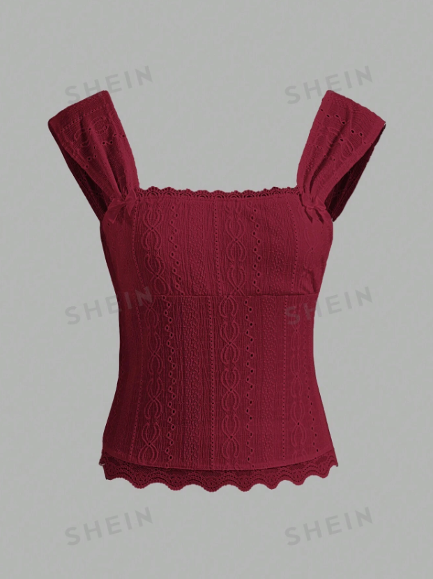 Lace Trim Bow Detail Wide Strap Top