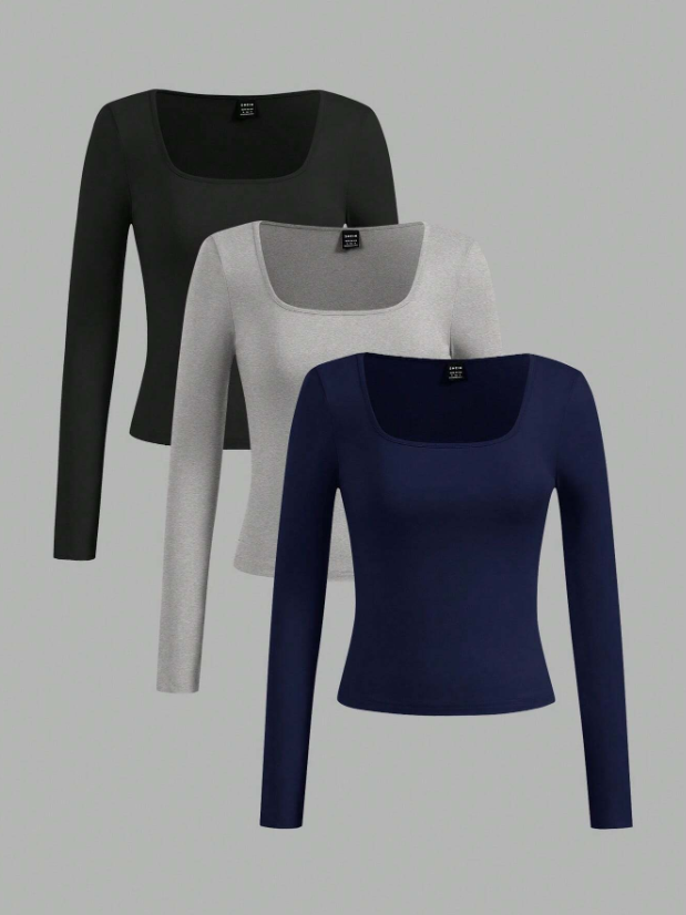 3pcs Square Neck T-Shirts Set