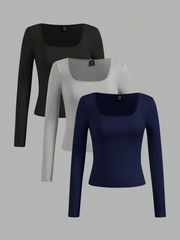 3pcs Square Neck T-Shirts Set