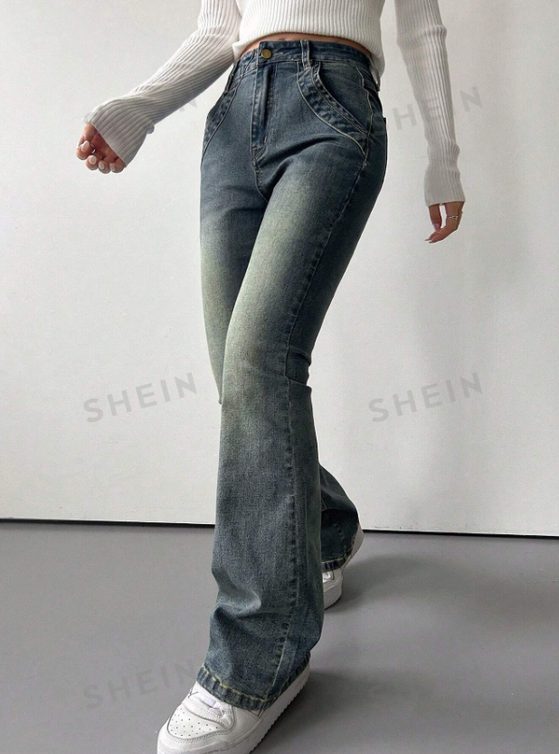 Solid Flare Leg Jeans