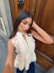 Ruffle Ribbon Sweet Fashion Halter Neck Top