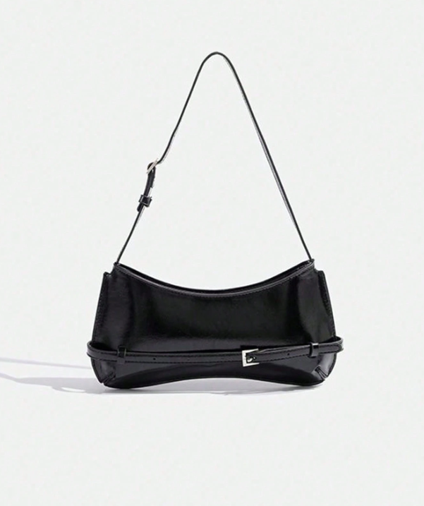 Solid Color Shoulder Bag With Glossy Finish