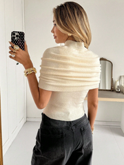 Elegant Solid Color Turtleneck Wrap Knit Top Summer