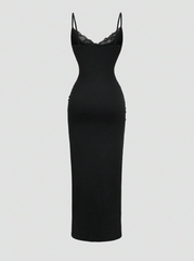 Lace V-Neckline Dress With Slit