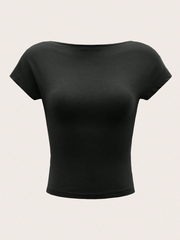 Backless Batwing Sleeve Solid Tee