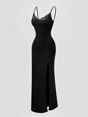 Lace V-Neckline Dress With Slit
