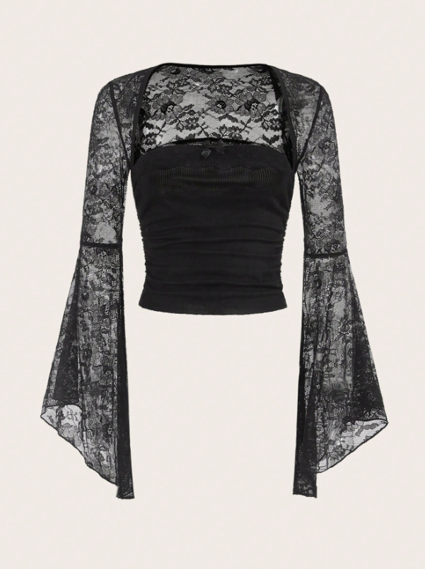 Amara Ruched Corset And Lace Flare Top