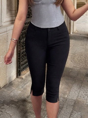 Elegant Casual Pants, Elastic Slit Hem, Slim Fit Leggings