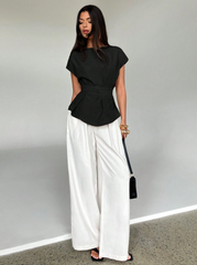 Summer Solid Color Round Neck Bat Sleeve Casual Top