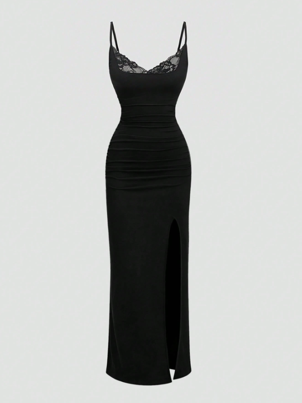 Lace V-Neckline Dress With Slit