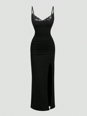 Lace V-Neckline Dress With Slit