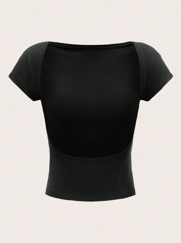 Backless Batwing Sleeve Solid Tee
