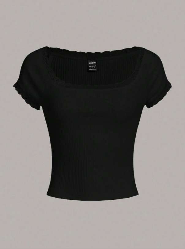Lace Trim Scoop Neck Tee