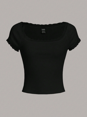 Lace Trim Scoop Neck Tee