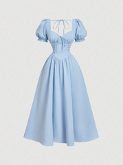 Elegant Short Sleeve Midi Dress With Twisted Heart Neckline