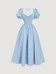 Elegant Short Sleeve Midi Dress With Twisted Heart Neckline
