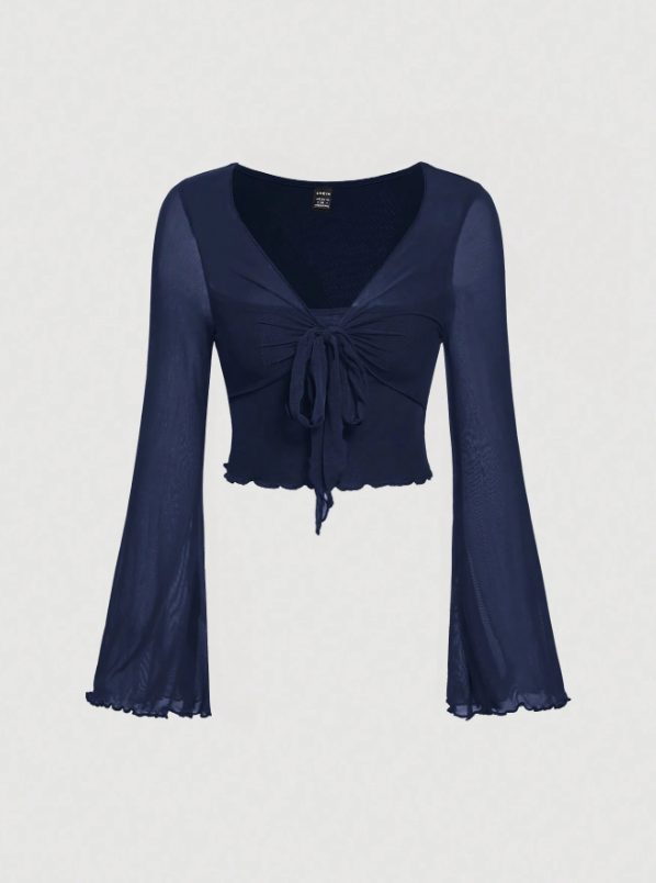 Tie Front Bell Sleeve T-Shirt